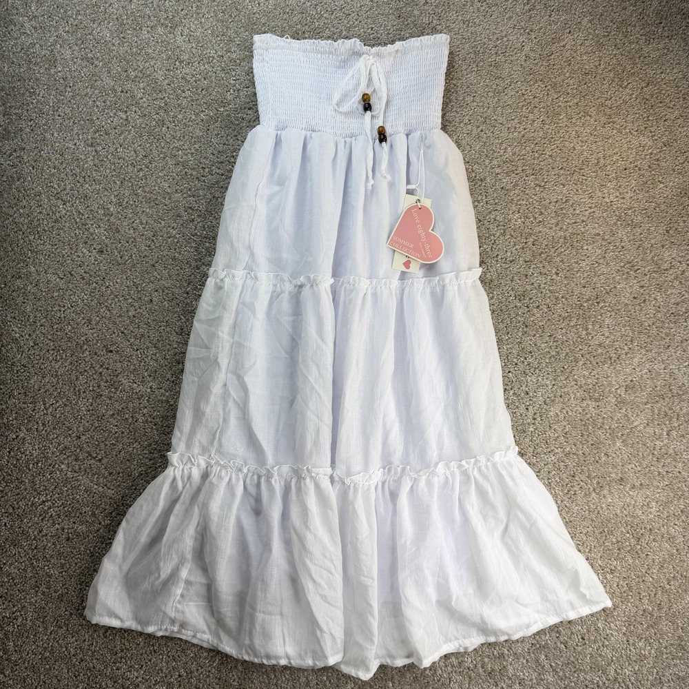 Love Eighty-three Dress Womens S White Strapless Smocked Tiered Maxi Sundress